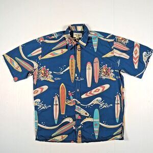 Cooke Street Honolulu Hawaiian Shirt Mens M Blue Surfboards 90s Aloha Button